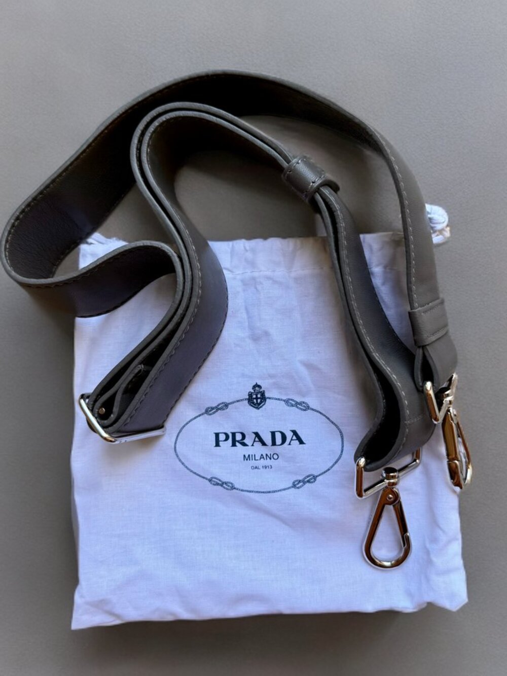 Prada Gray Leather Adjustable Crossbody Shoulder Strap